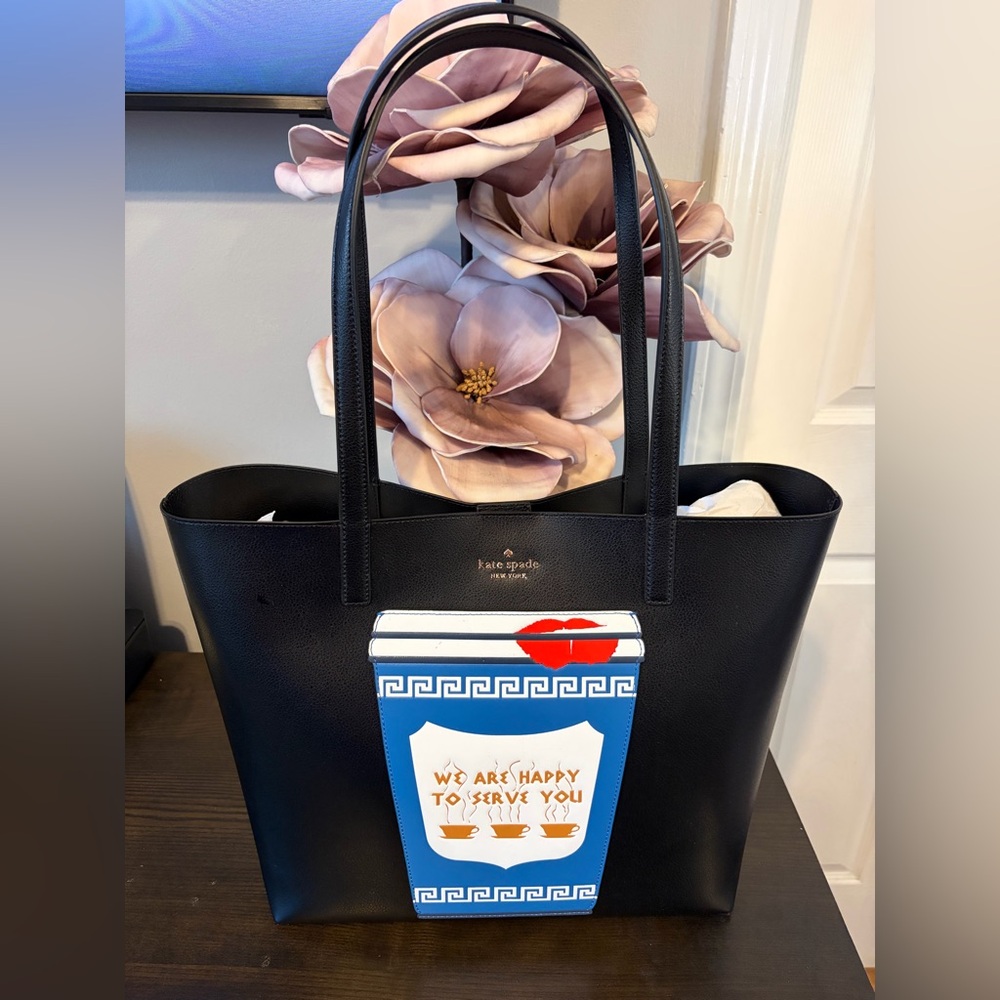 Kate Spade Takeout Coffee Cup Tote “We Are Happy To Serve You” Novelty Bag/NWOT